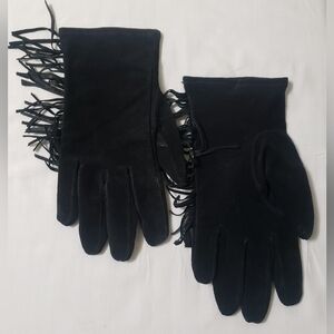 Black Genuine Suede Leather Gloves With Fringes Size Large Unbranded Western